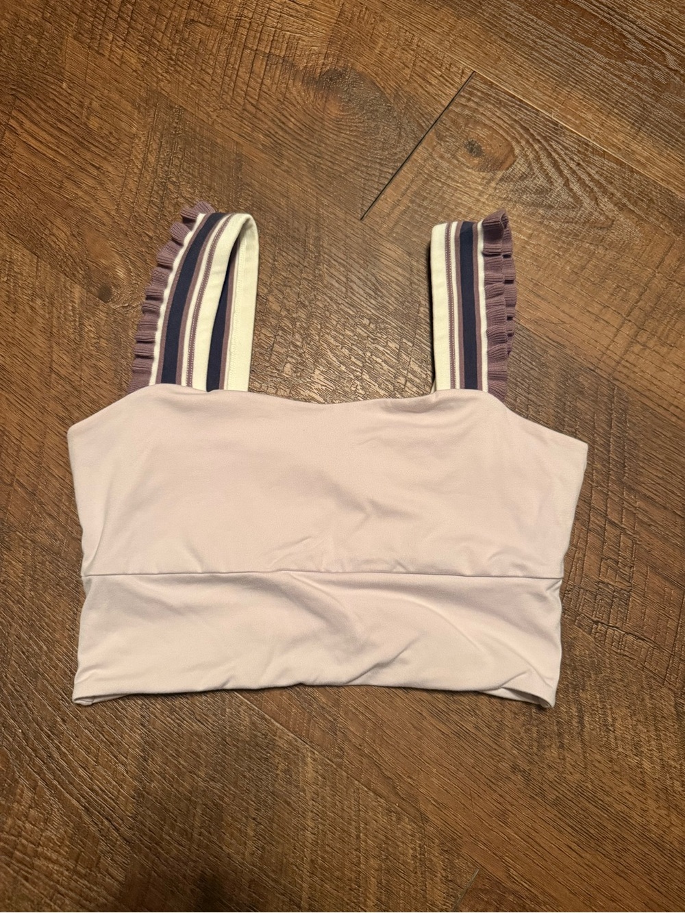 Free People FP Movement Sports Bra Crop Top Size M Pink Striped Ruffle Straps